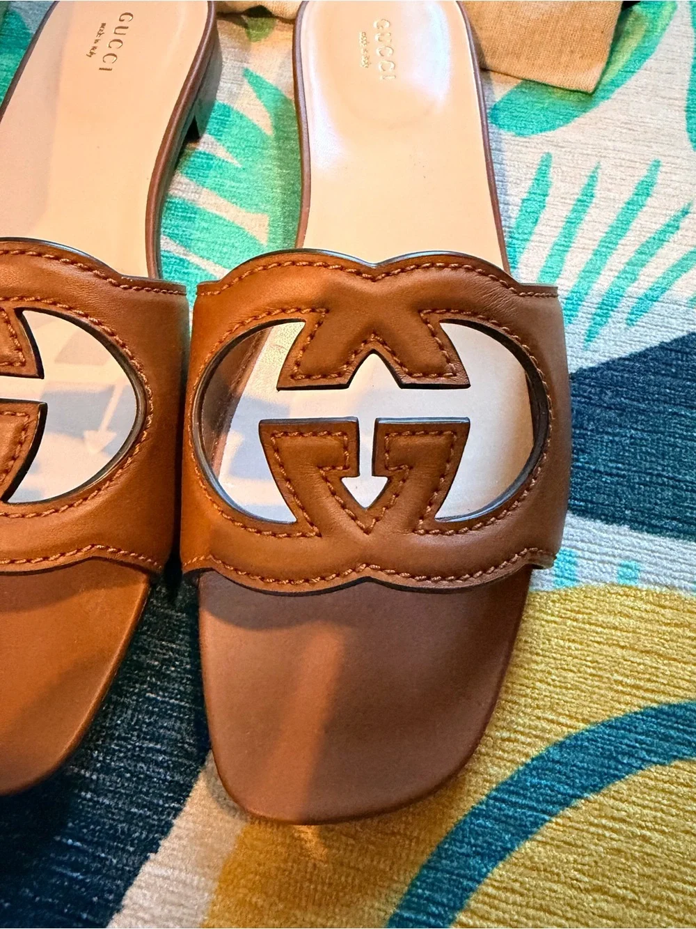 Gucci Brown Leather Sandals with Interlocking G